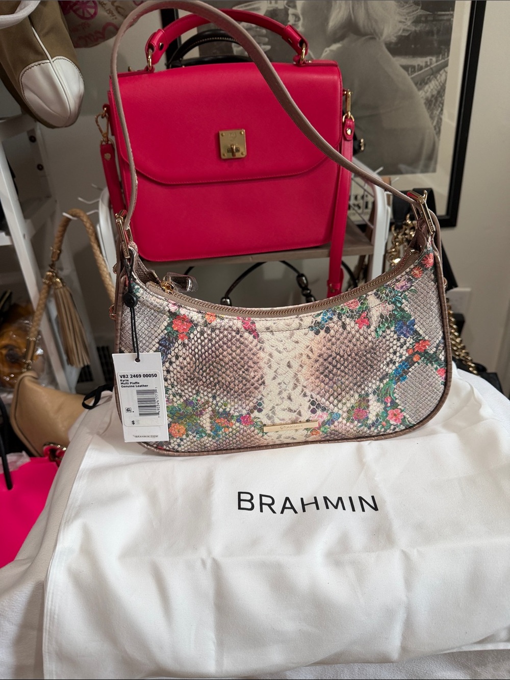 Nwt☀️Brahmin Floral Snake-Print Shoulder Bag w/ Brahmin dusty and care card